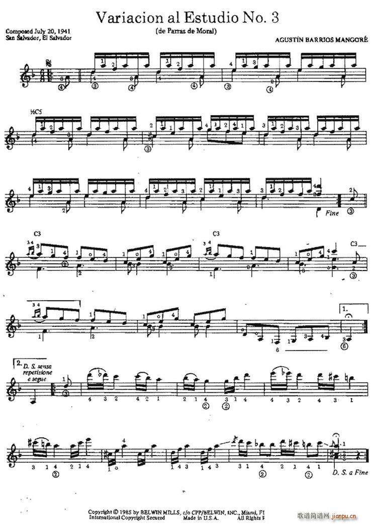 Variacion al Estudio No 3 古典吉他(吉他谱)1