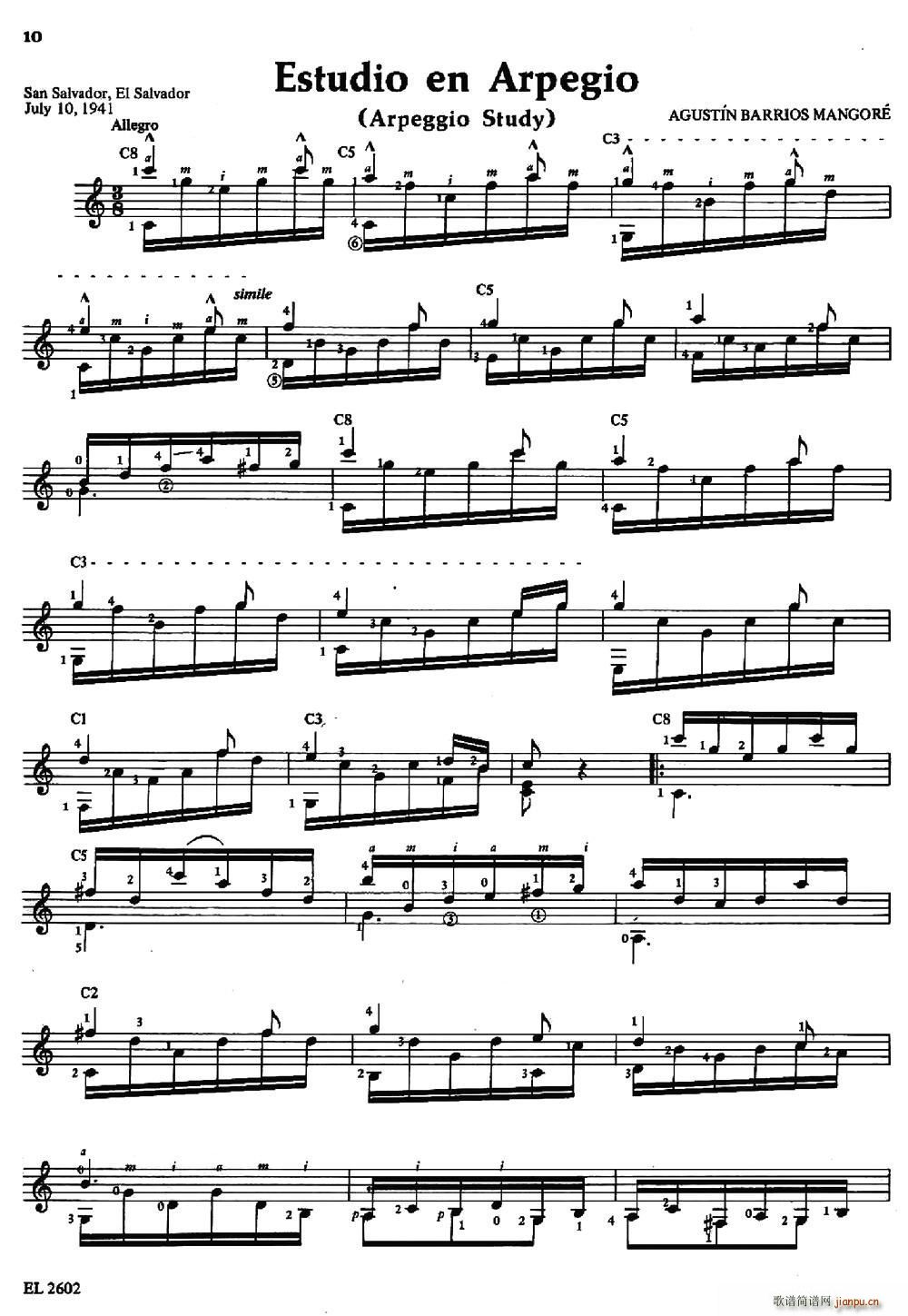 Estudio en Arpegio 古典吉他(吉他谱)1