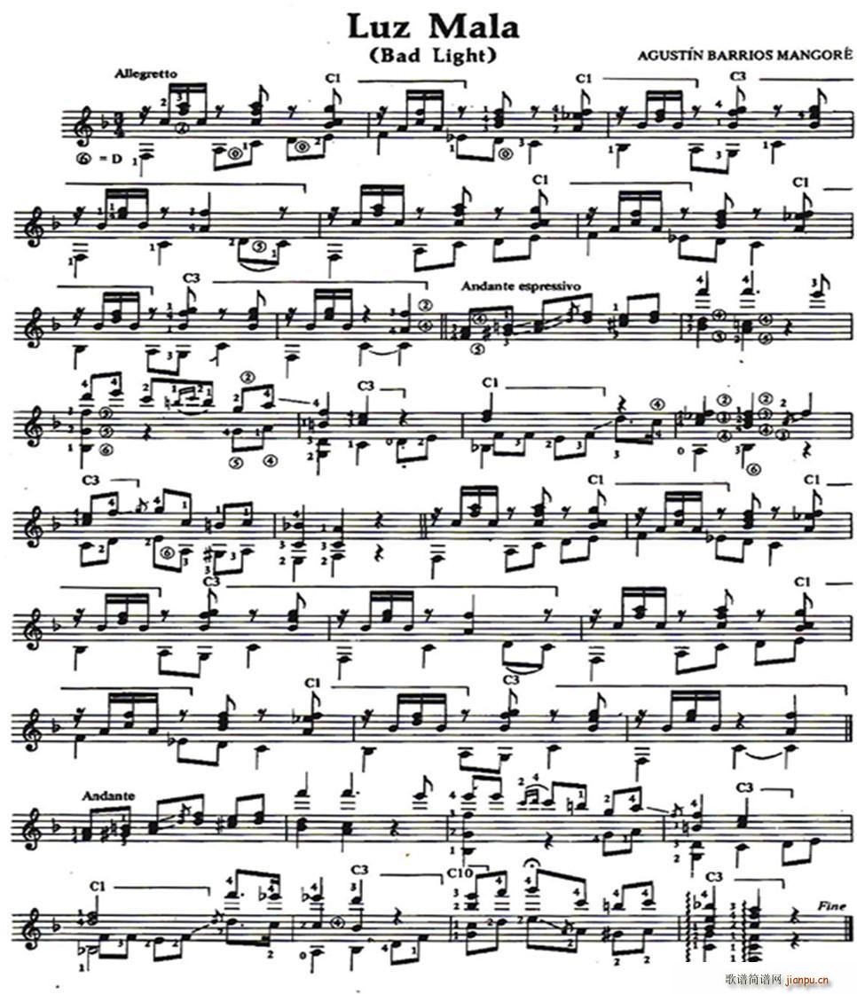 Luz Mala 古典吉他(吉他谱)1