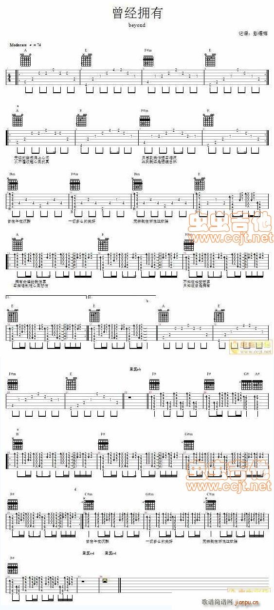 曾经拥有 BEYOND(吉他谱)1