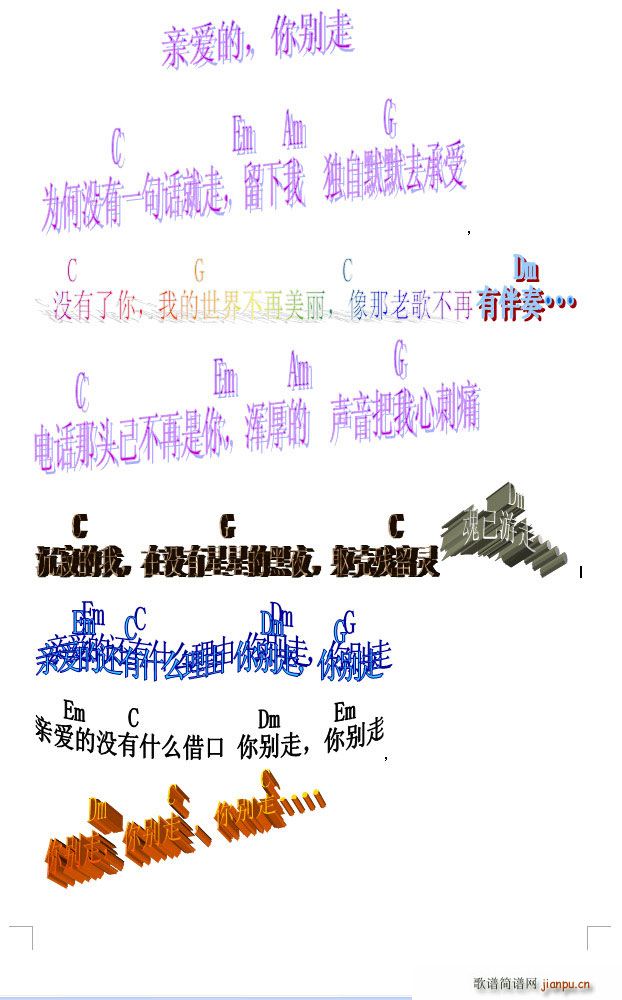 亲爱的 你别走(吉他谱)1