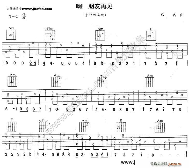 啊朋友再见 南斯拉夫名歌(吉他谱)1