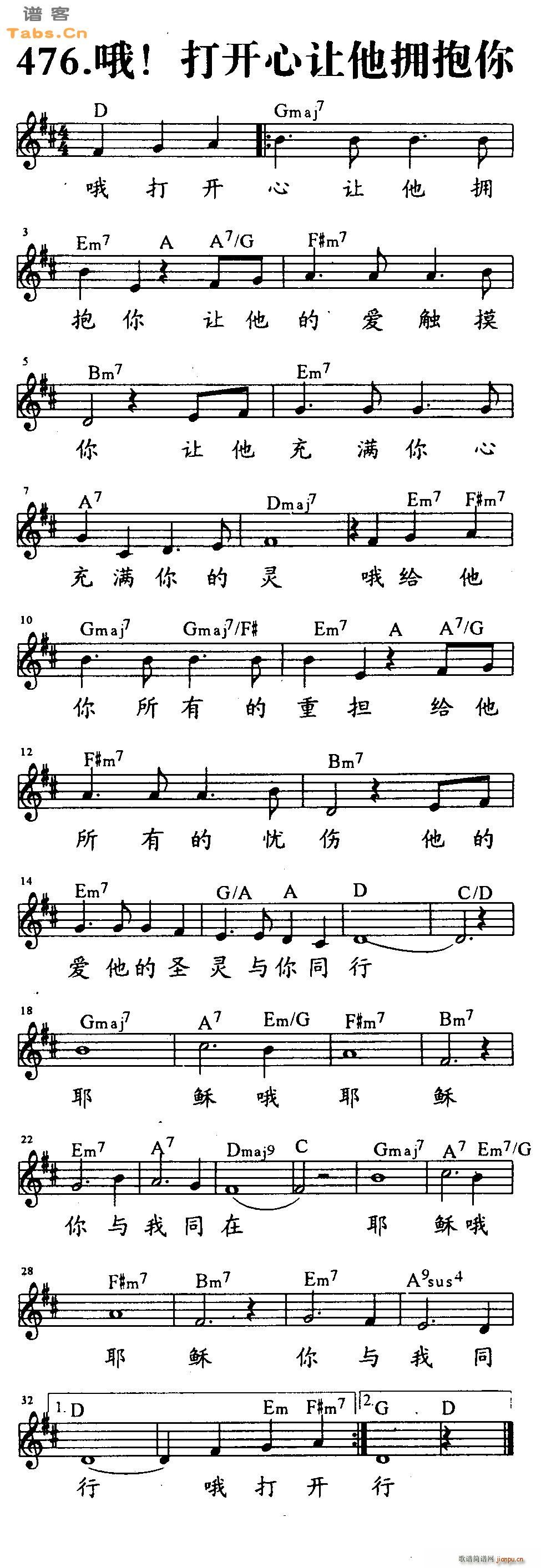 打开心让他拥抱你(吉他谱)1