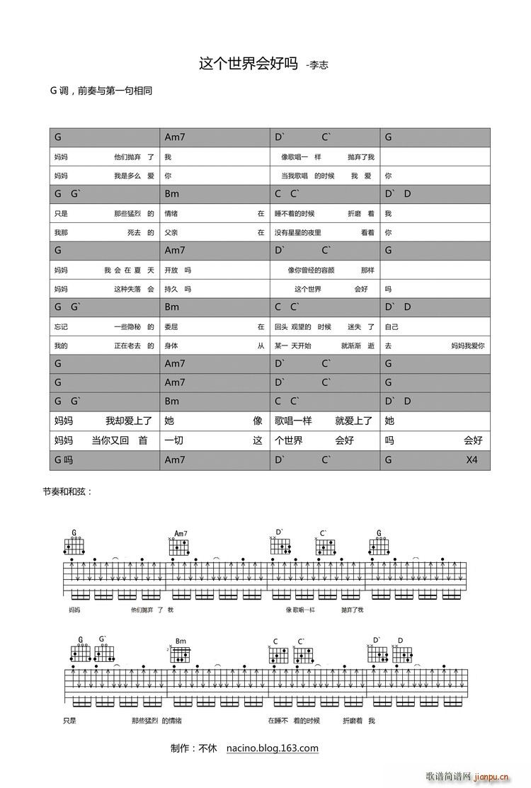 这个世界会好吗(吉他谱)1