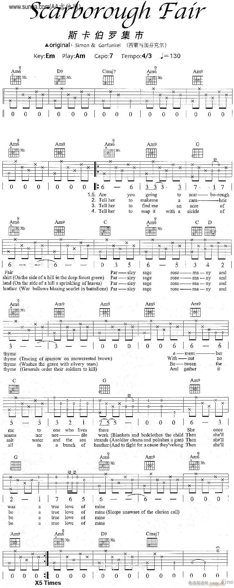 斯卡伯罗集市-吉他(吉他谱)1