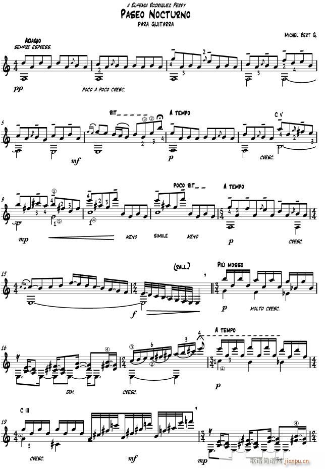 paseo nocturno(吉他谱)1