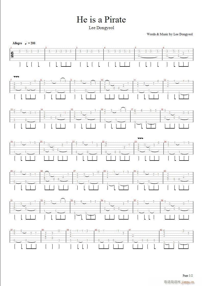 HE IS PIRATE(吉他谱)1