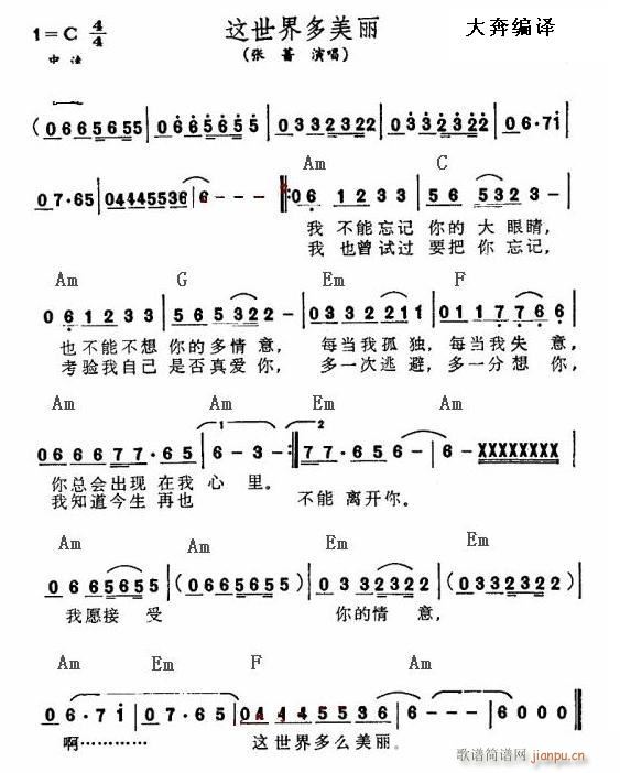 为世界多么美丽(吉他谱)1