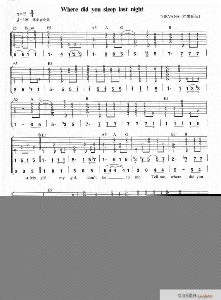 Where did you sleep last night(吉他谱)1