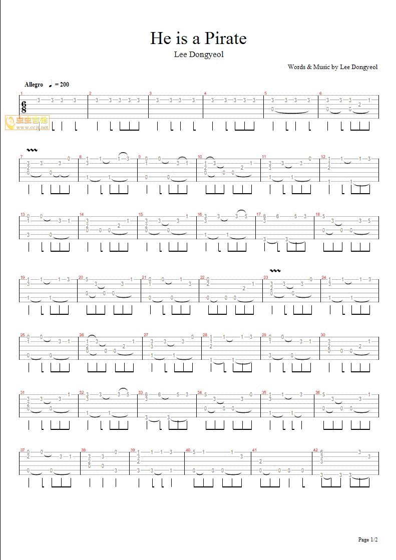 加勒比海盗-he‘s(吉他谱)1