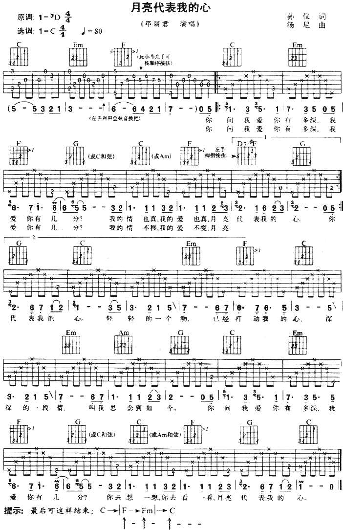 月亮代表我的心-吉他(吉他谱)1