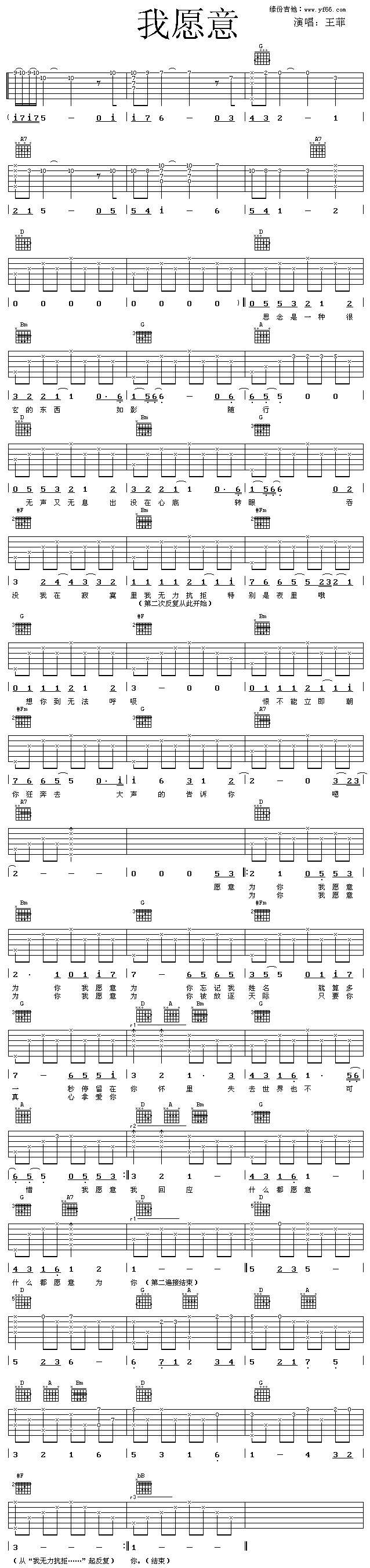 王菲版我愿意(吉他谱)1