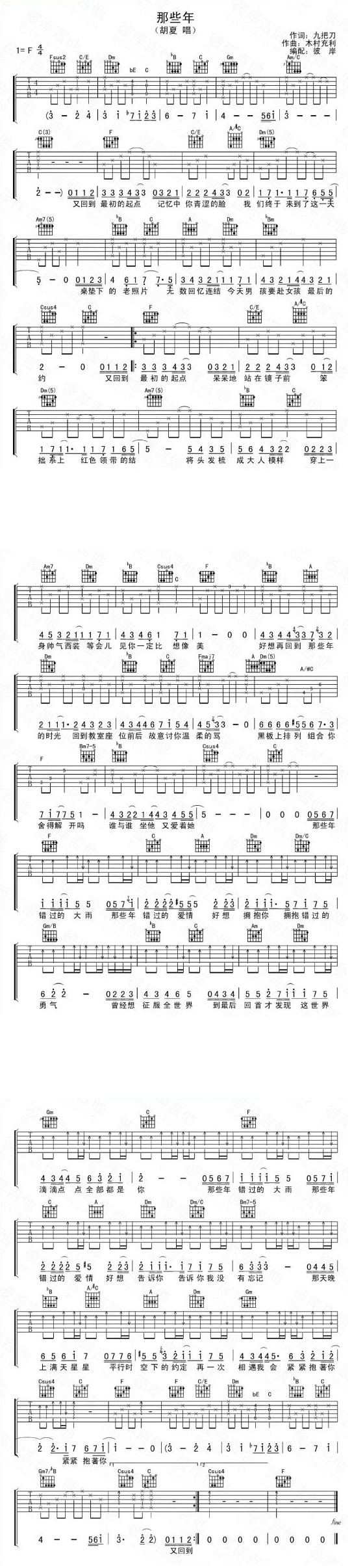 那些年-胡夏(吉他谱)1