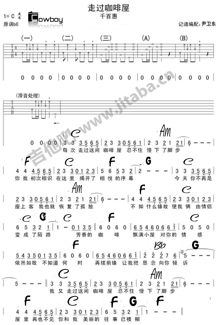 走过咖啡屋吉他谱(吉他谱)1