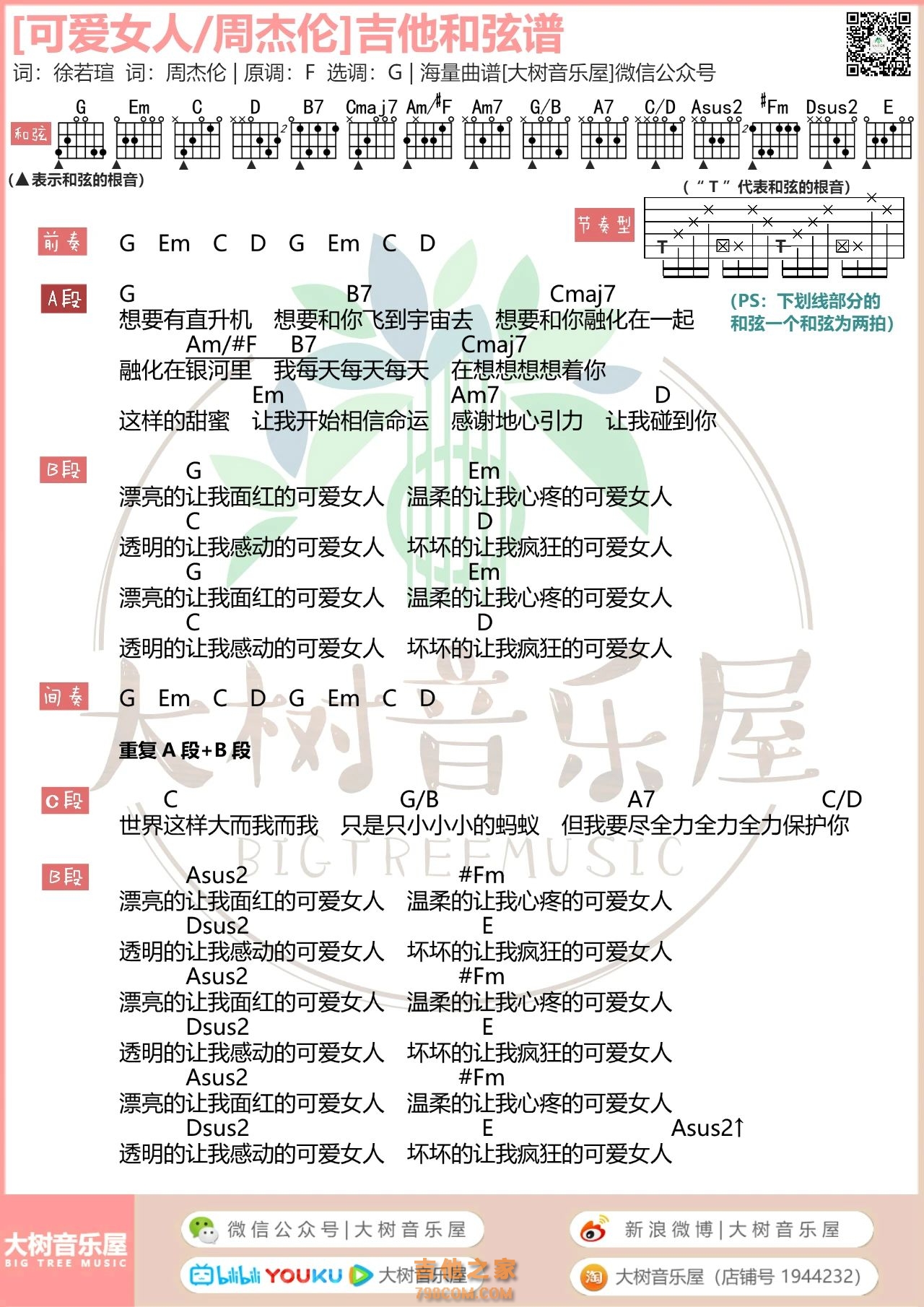周杰伦《可爱女人》和弦吉他谱