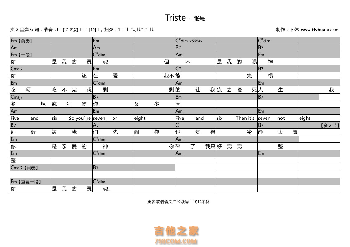 张悬《Triste》吉他谱