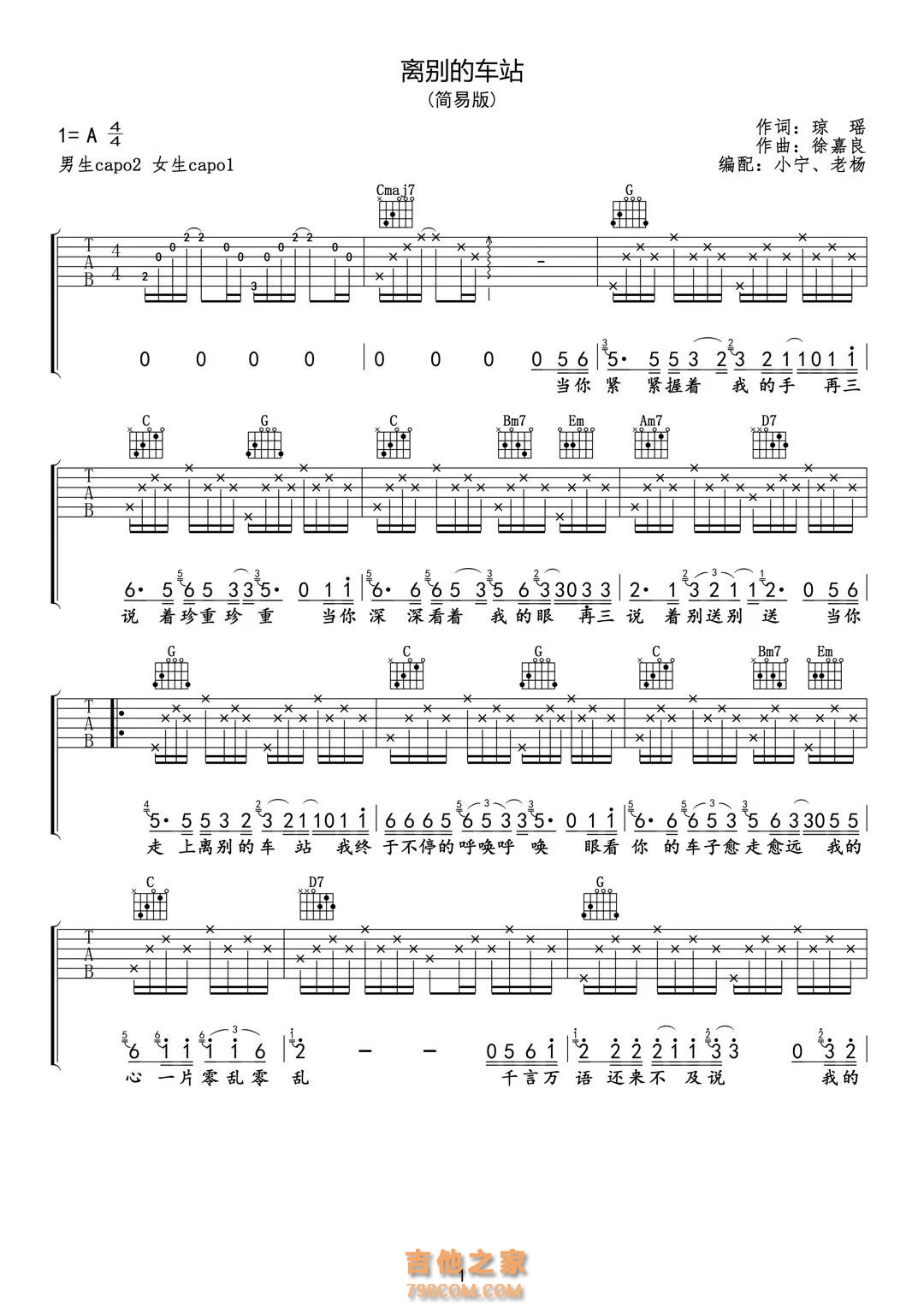 赵薇《离别的车站》吉他谱简易版