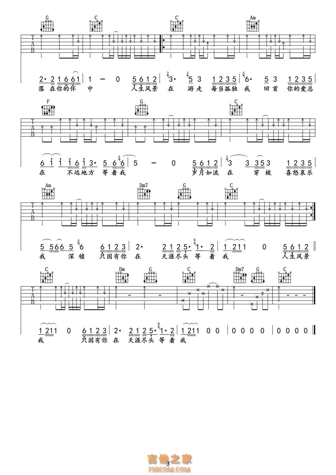 花姐《最远的你是我最近的爱》吉他谱C点简易版