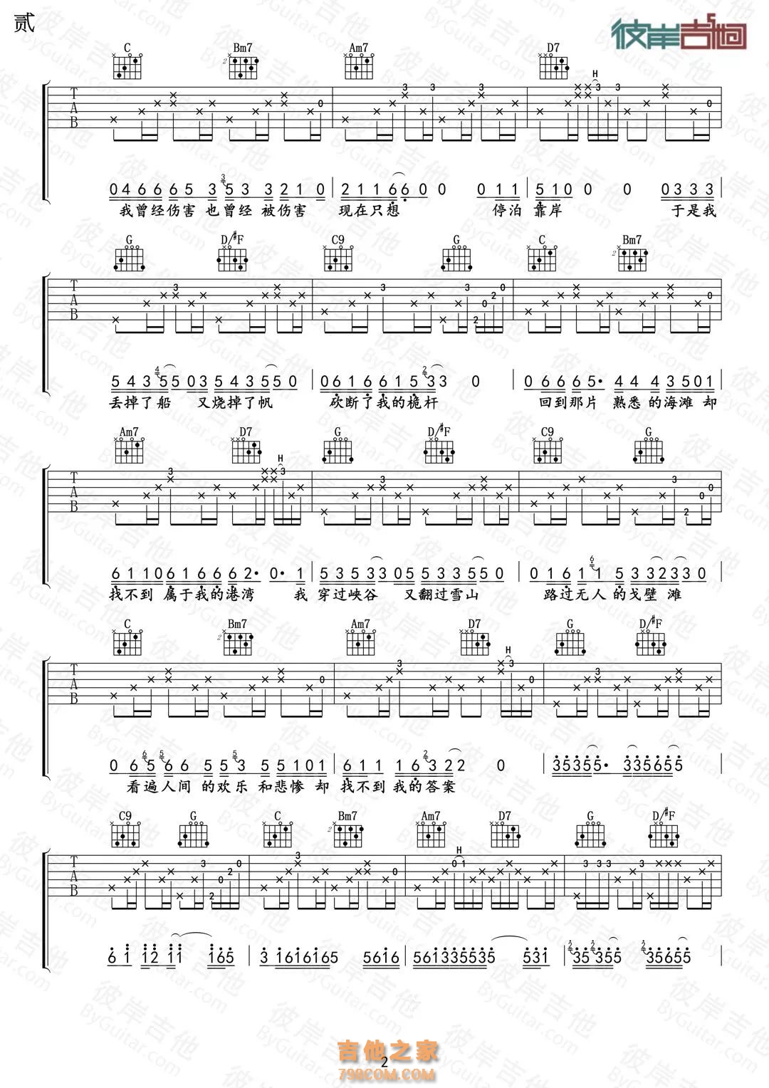 风子《海盗船长一会想靠岸一会想扬帆妹妹你要上了贼船可别怪哥哥没说清自己是个混蛋》吉他谱