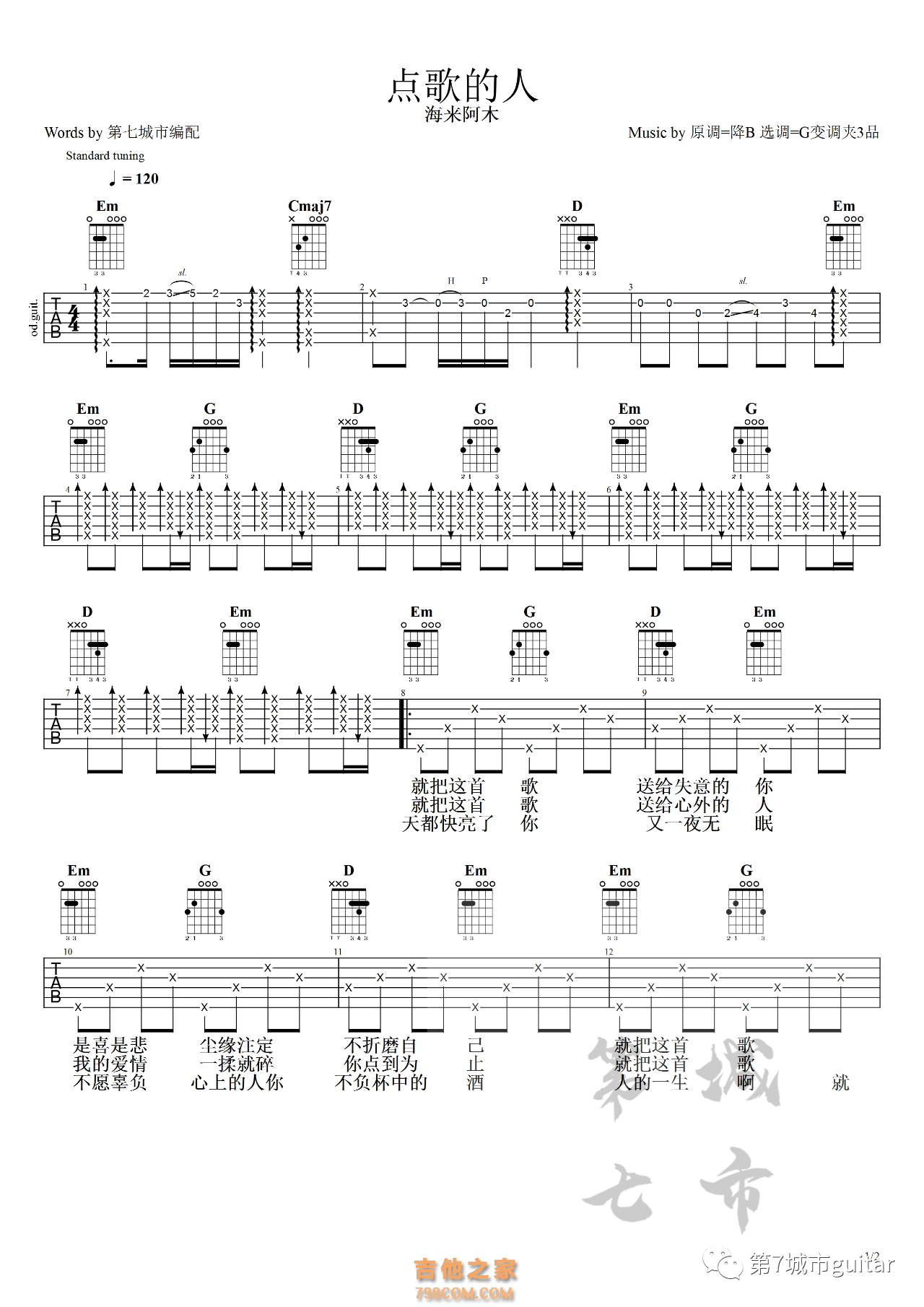 海来阿木《点歌的人》吉他谱