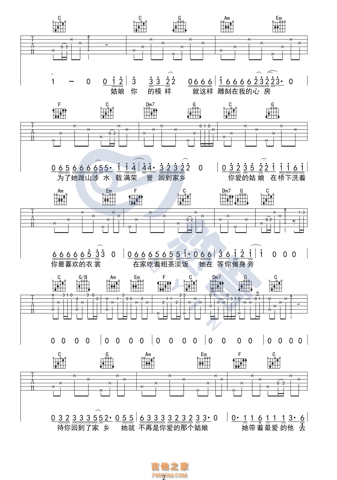隔壁老樊你的姑娘吉他谱