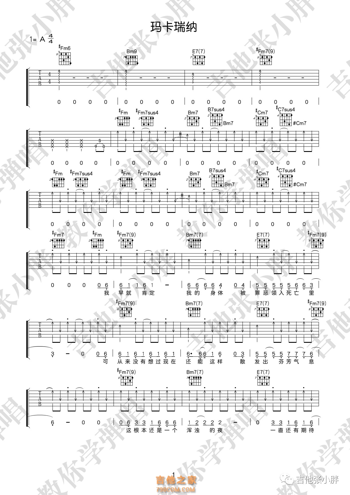海龟先生《玛卡瑞纳》吉他谱A调
