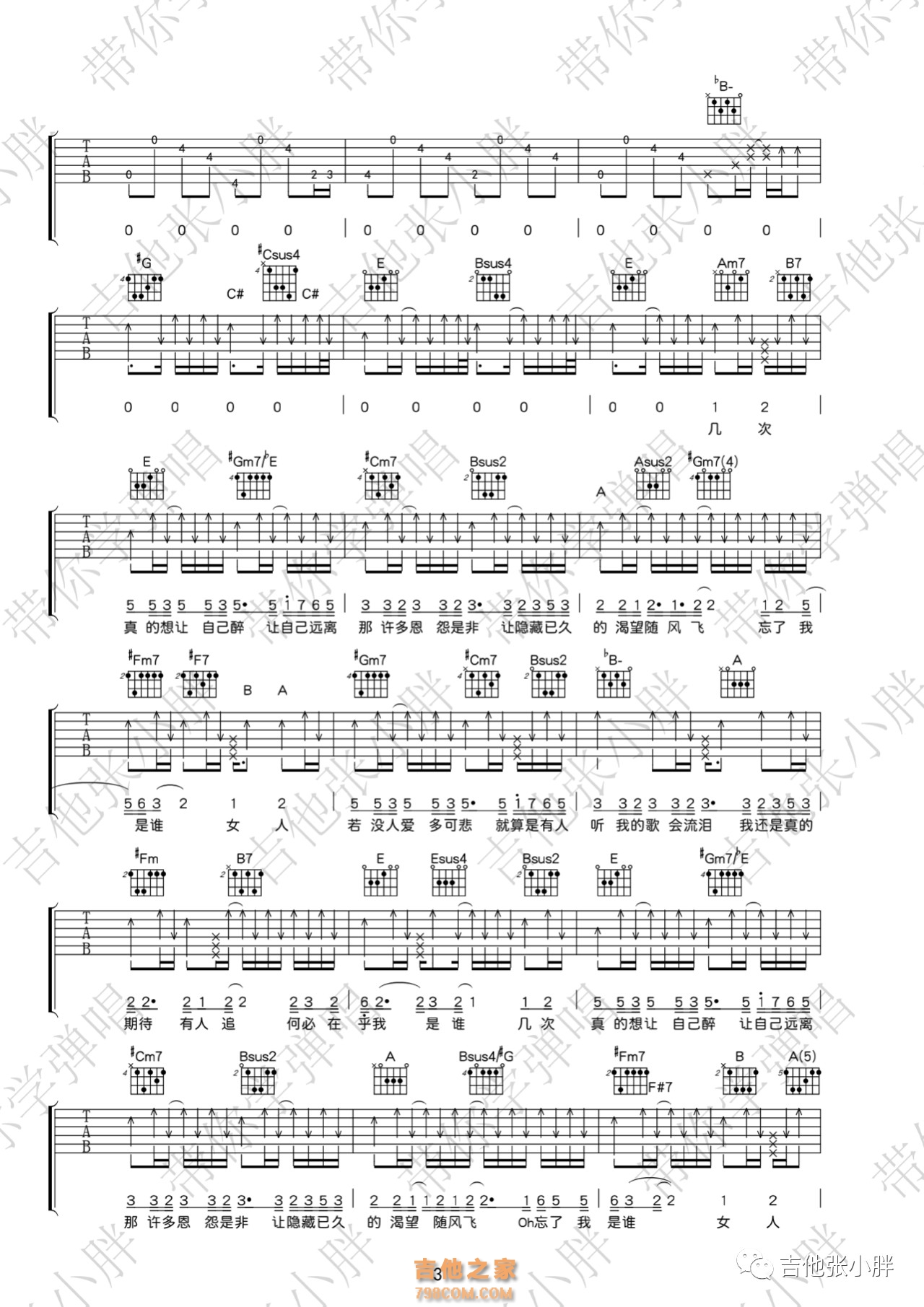 李宗盛《不必在乎我是谁》吉他谱E调