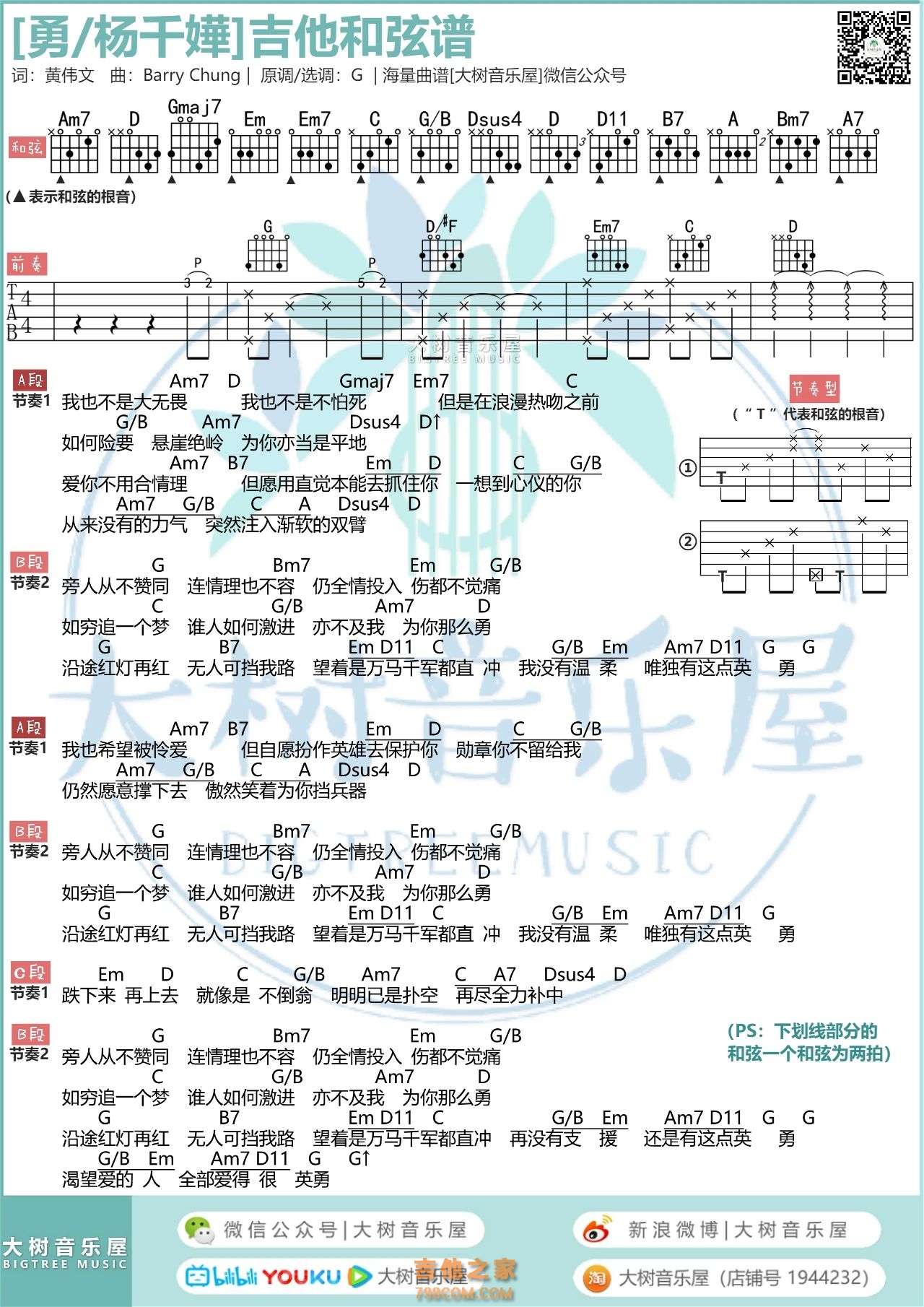 杨千嬅《勇》和弦吉他谱
