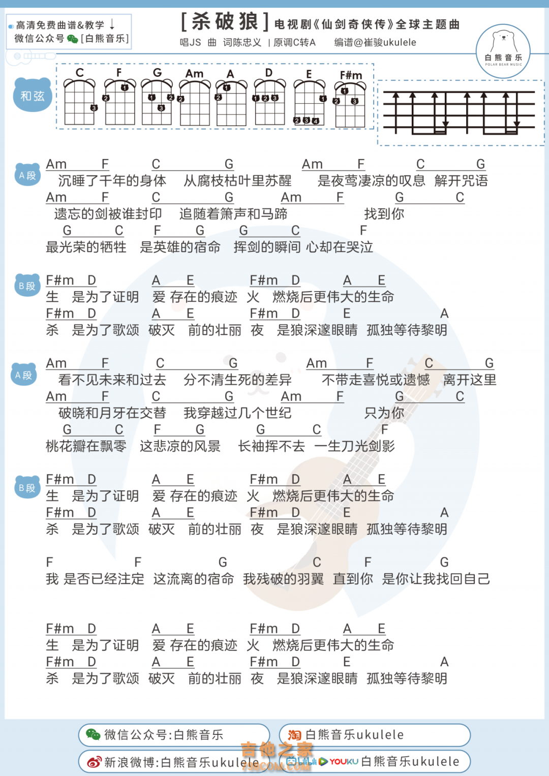 JS《杀破狼》尤克里里谱