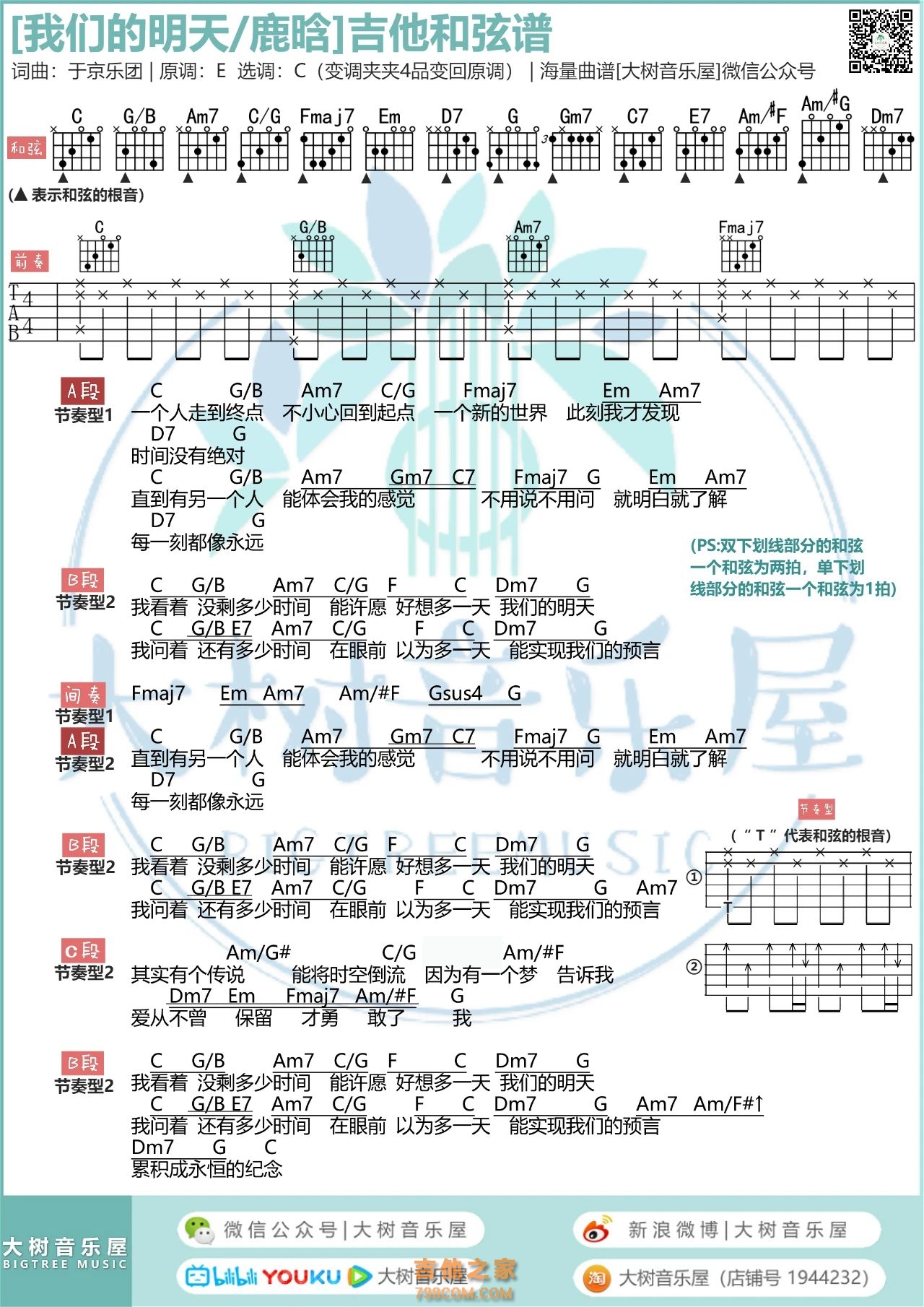 鹿晗《我们的明天》吉他弹唱曲谱