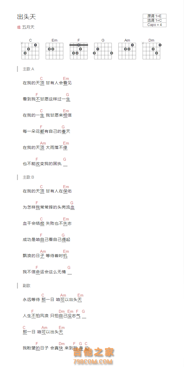 五月天出头天吉他谱