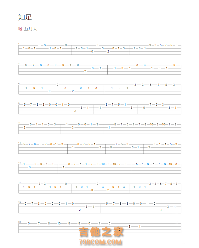 知足吉他谱 单音指弹版 五月天