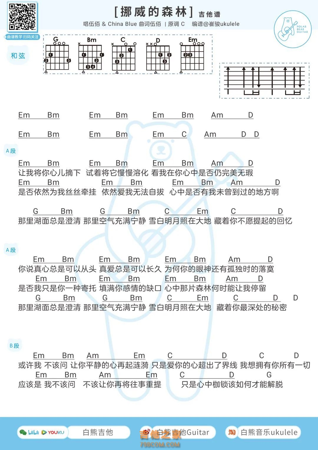 挪威的森林吉他弹唱谱 伍佰