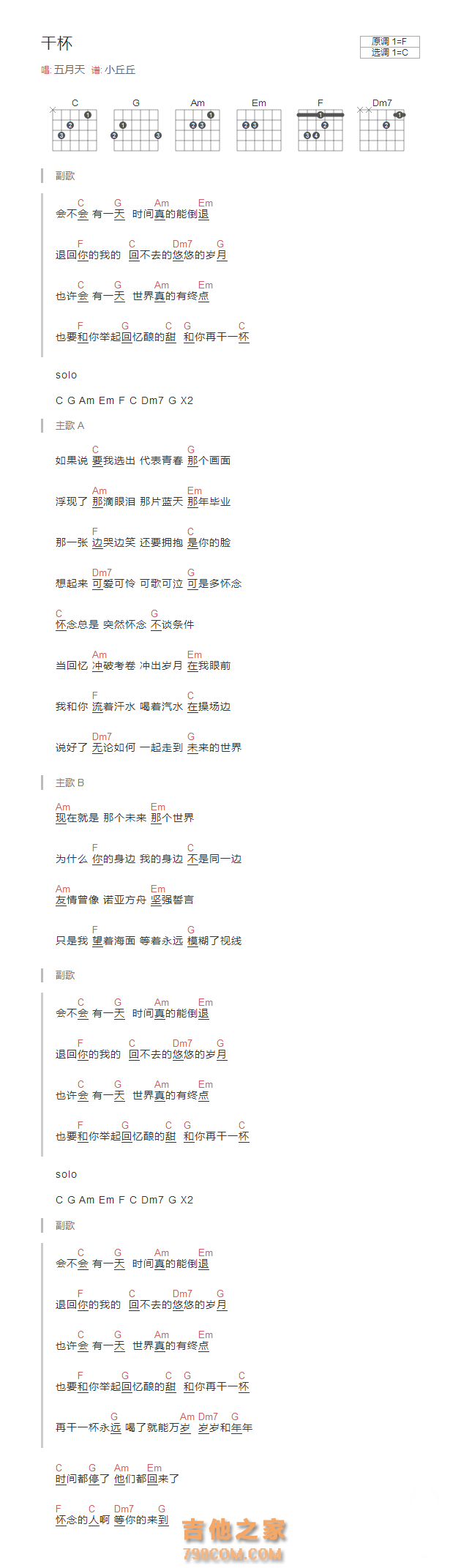 干杯吉他谱 和弦版 五月天
