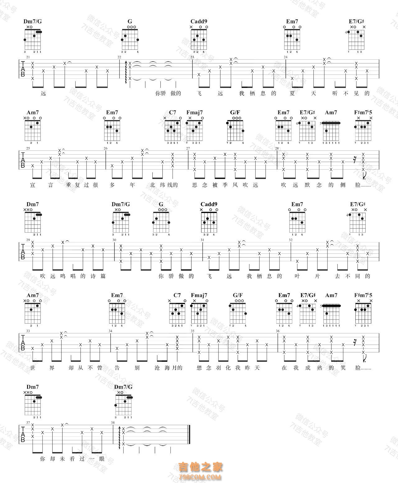任然《飞鸟和蝉》吉他谱