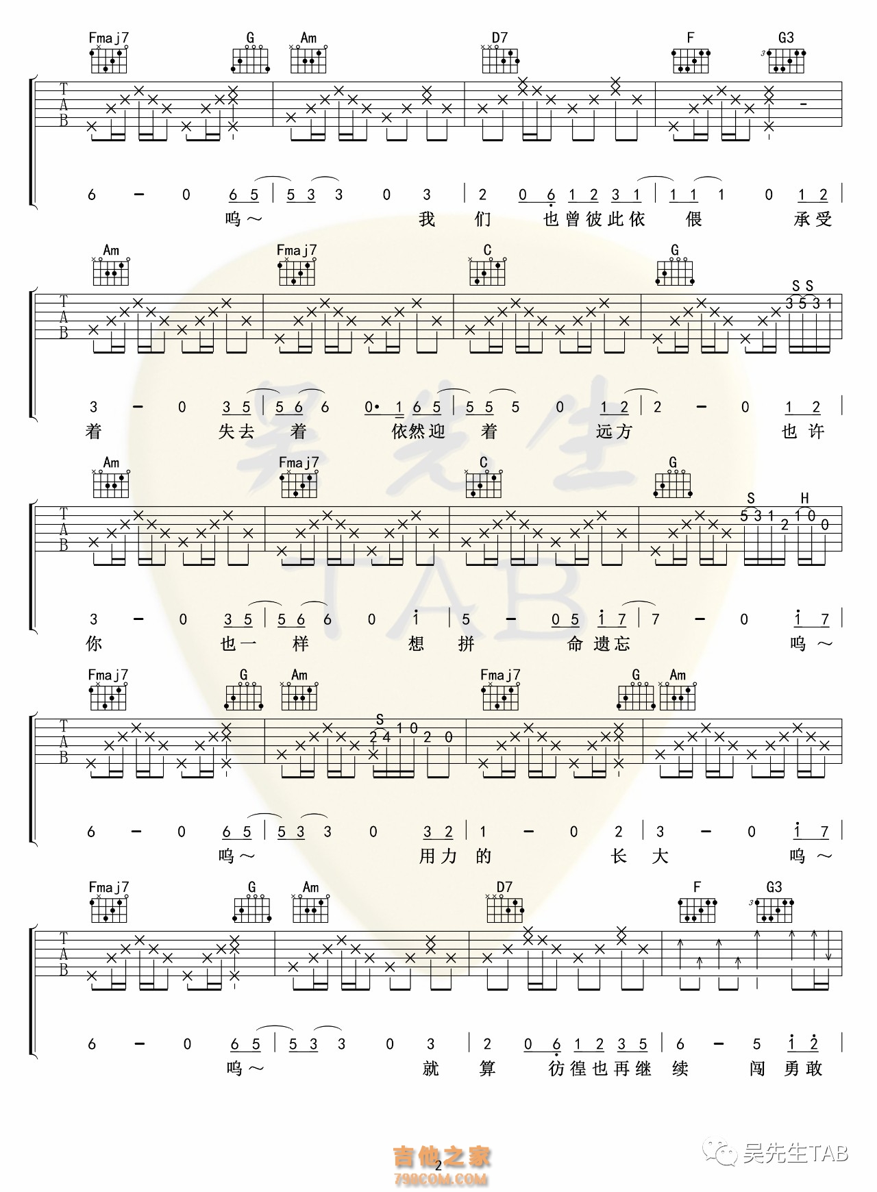 马頔《无畏》吉他谱
