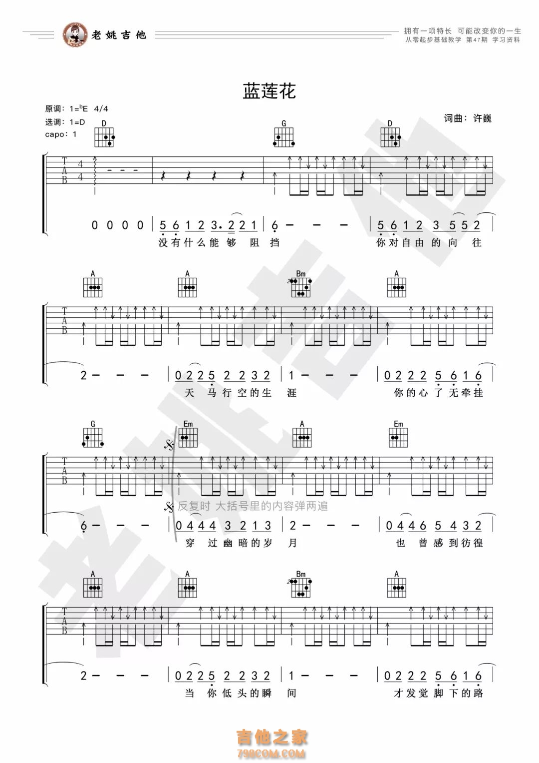 《蓝莲花》吉他谱