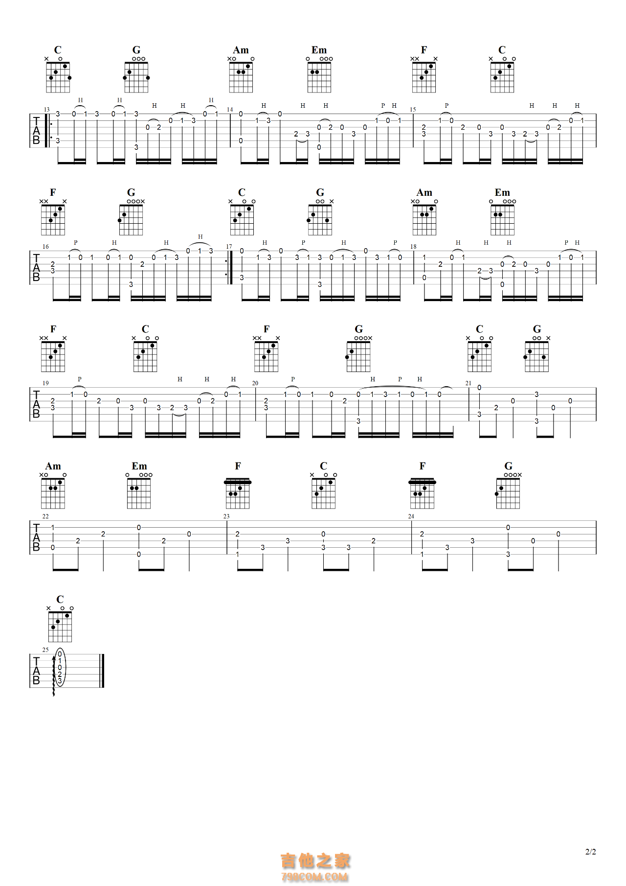 吉他独奏《卡农》D大调吉他谱