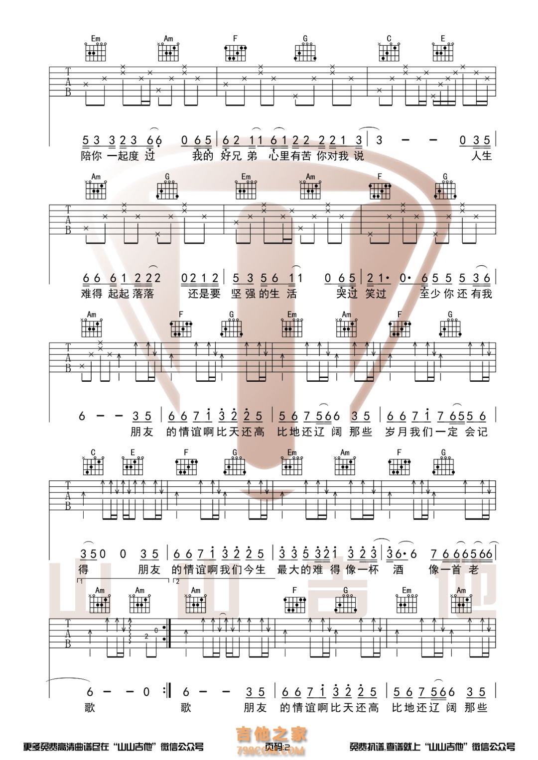 高进/小沈阳《我的好兄弟》C调和弦吉他谱