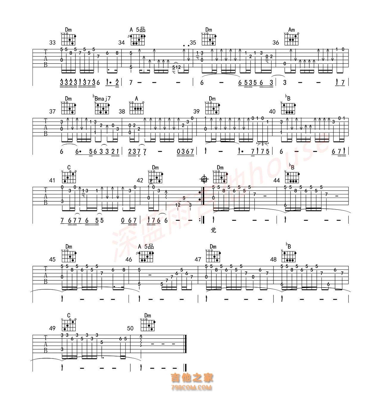 她的背影吉他谱 王杰