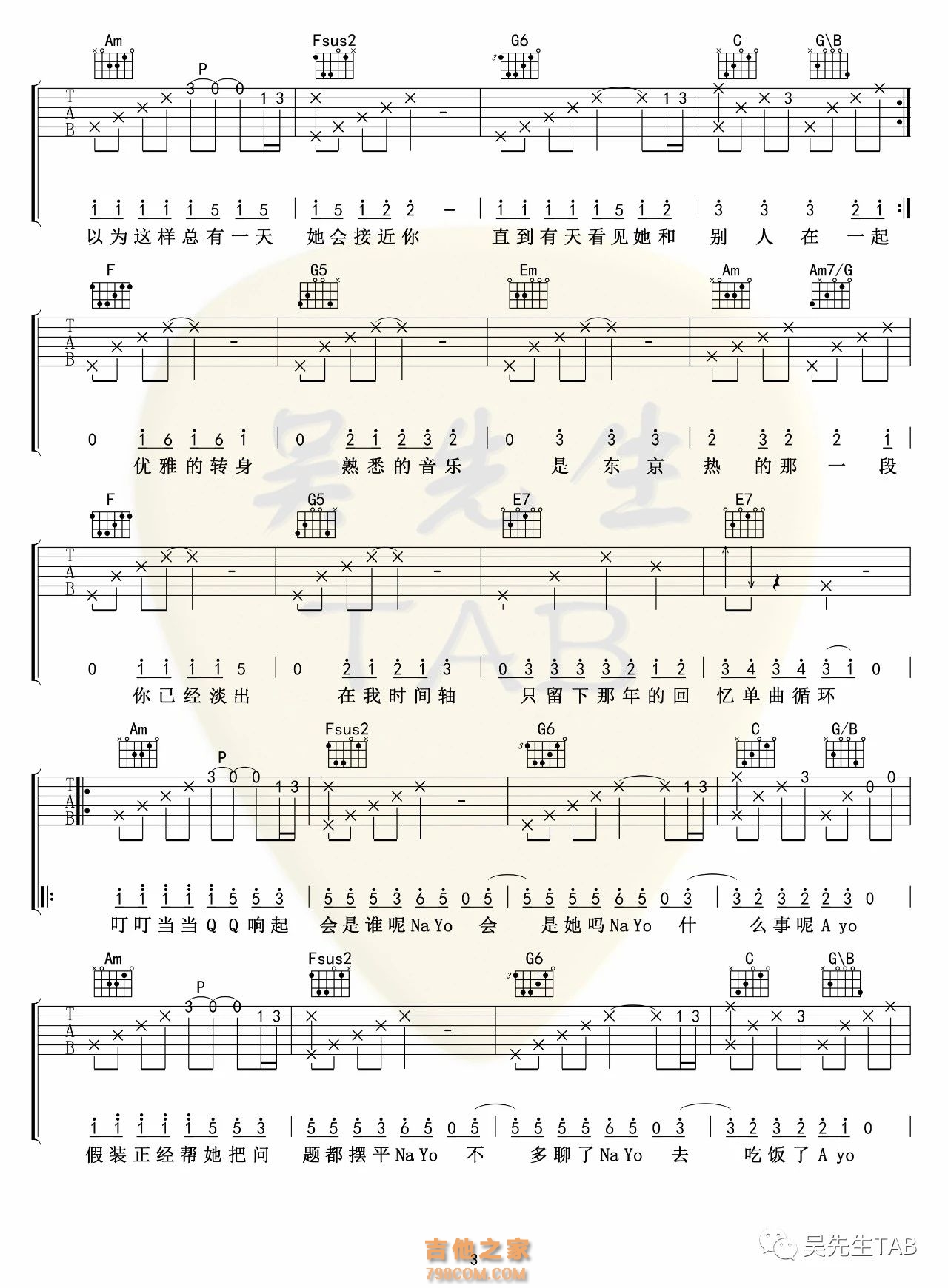 洛天依《东京不太热》吉他谱