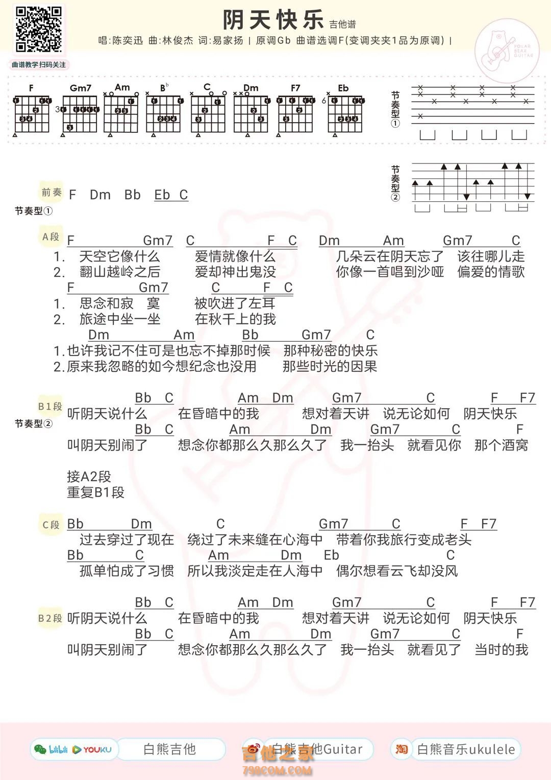 陈奕迅《阴天快乐》吉他谱和弦版