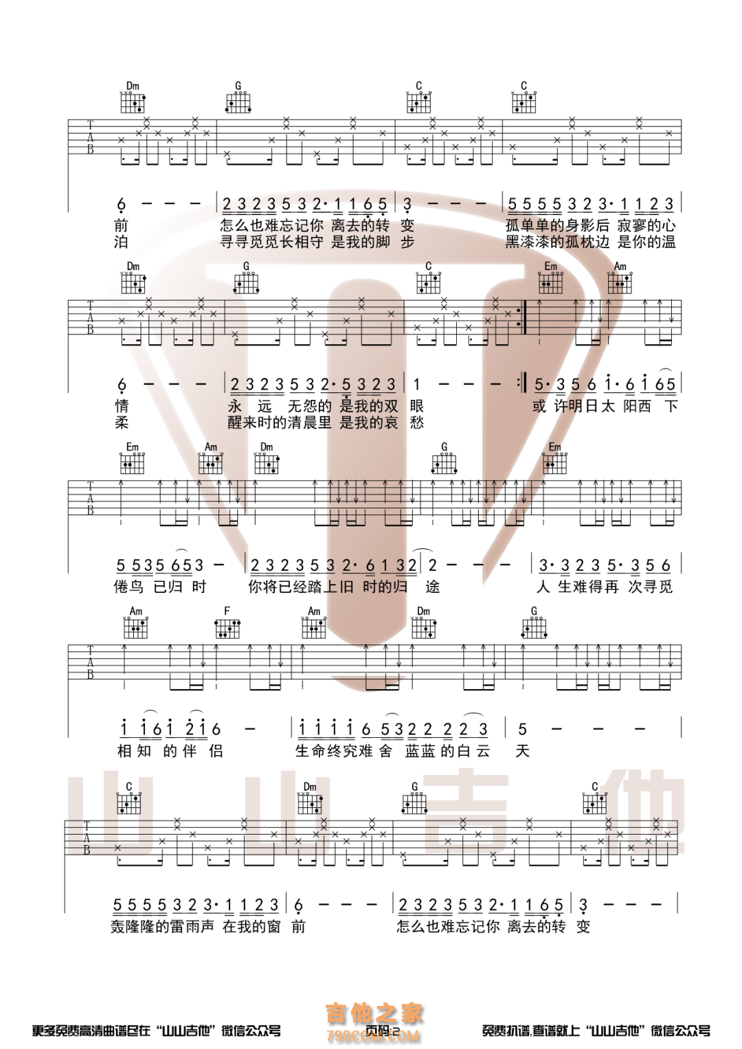 罗大佑《恋曲1990》C调吉他谱