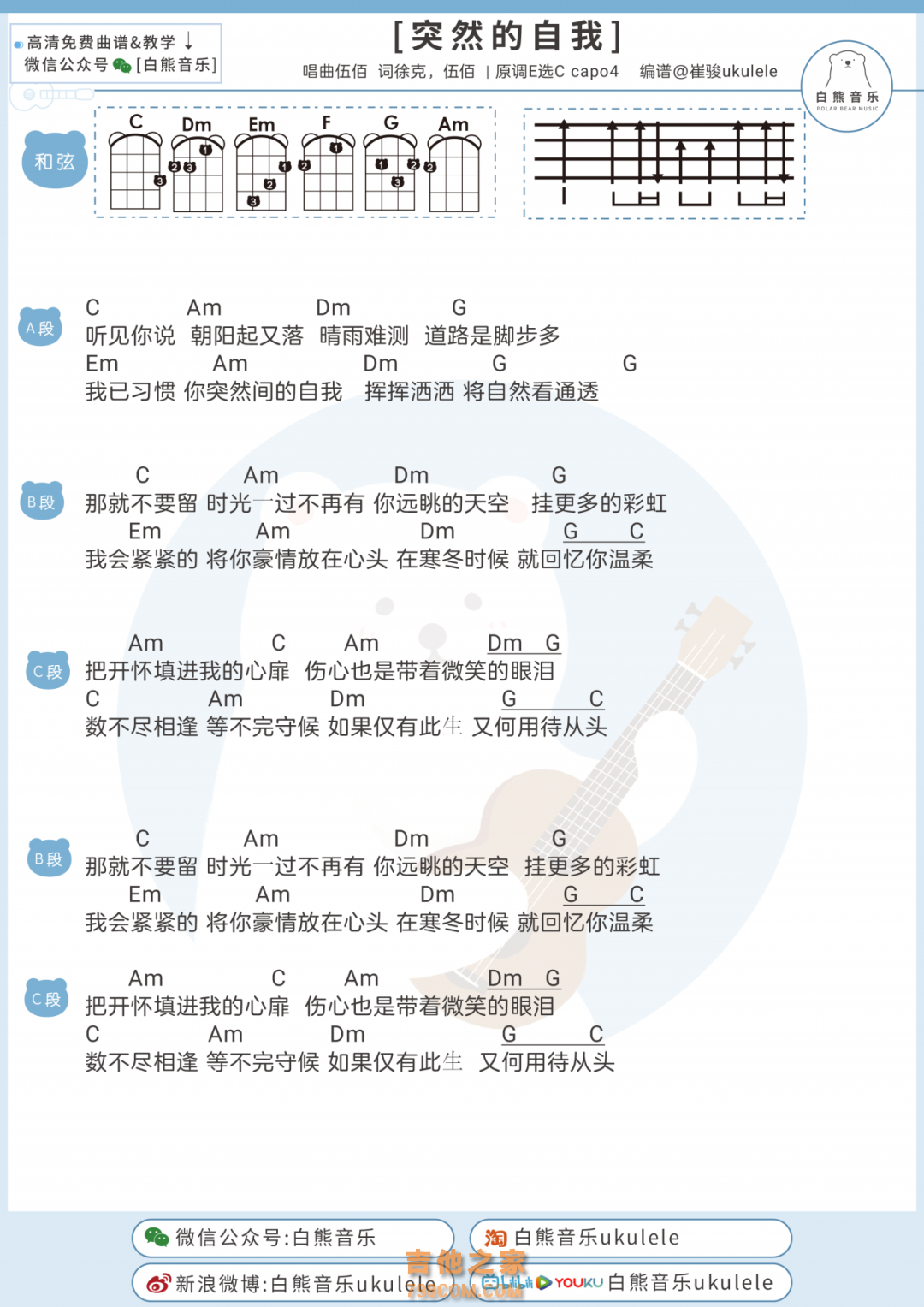 
伍佰/黄小琥《突然的自我》尤克里里谱