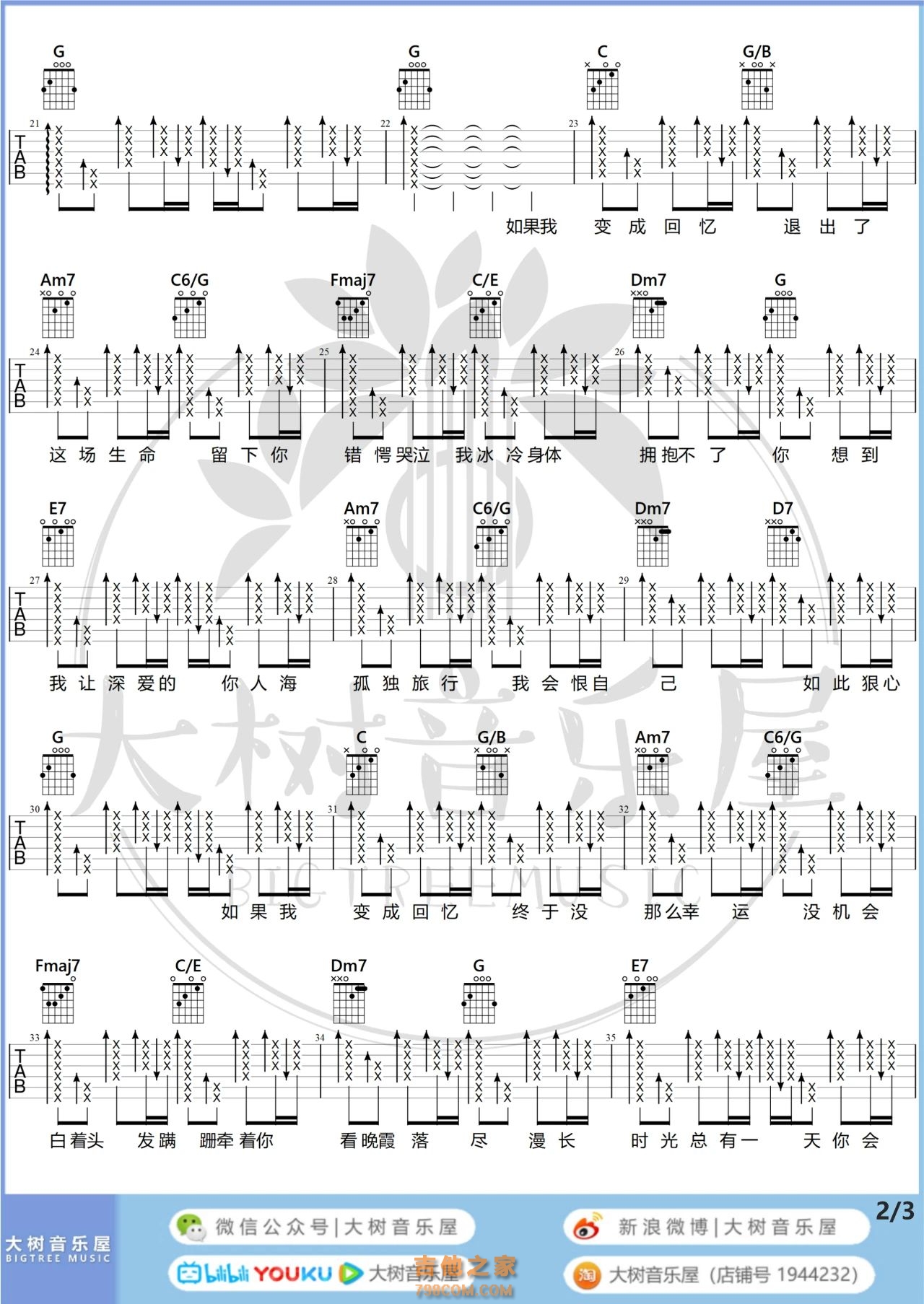 Tank《如果我变成回忆》吉他弹唱曲谱