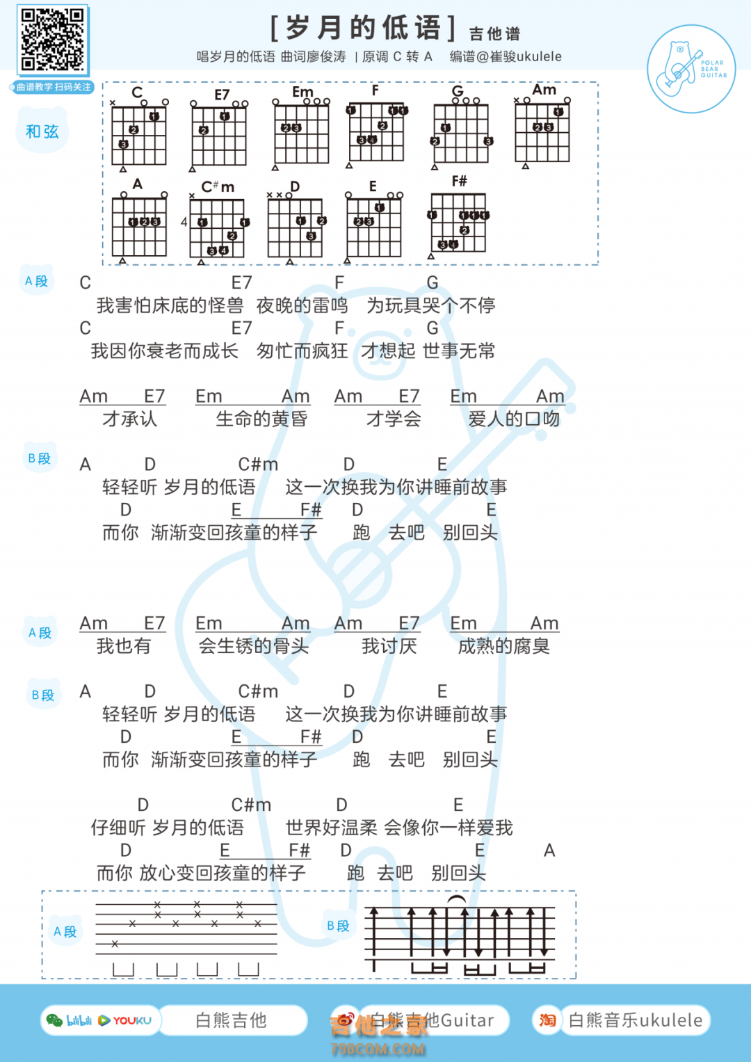 周震南×午睡留声机《岁月的低语》吉他谱
