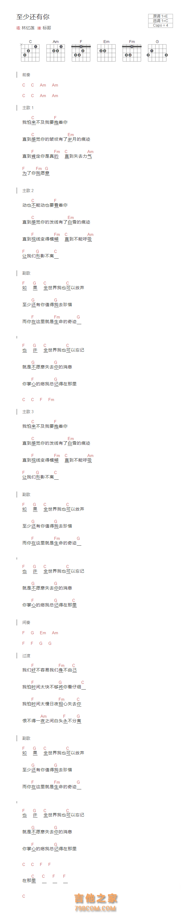 至少还有你吉他谱和弦版 林忆莲