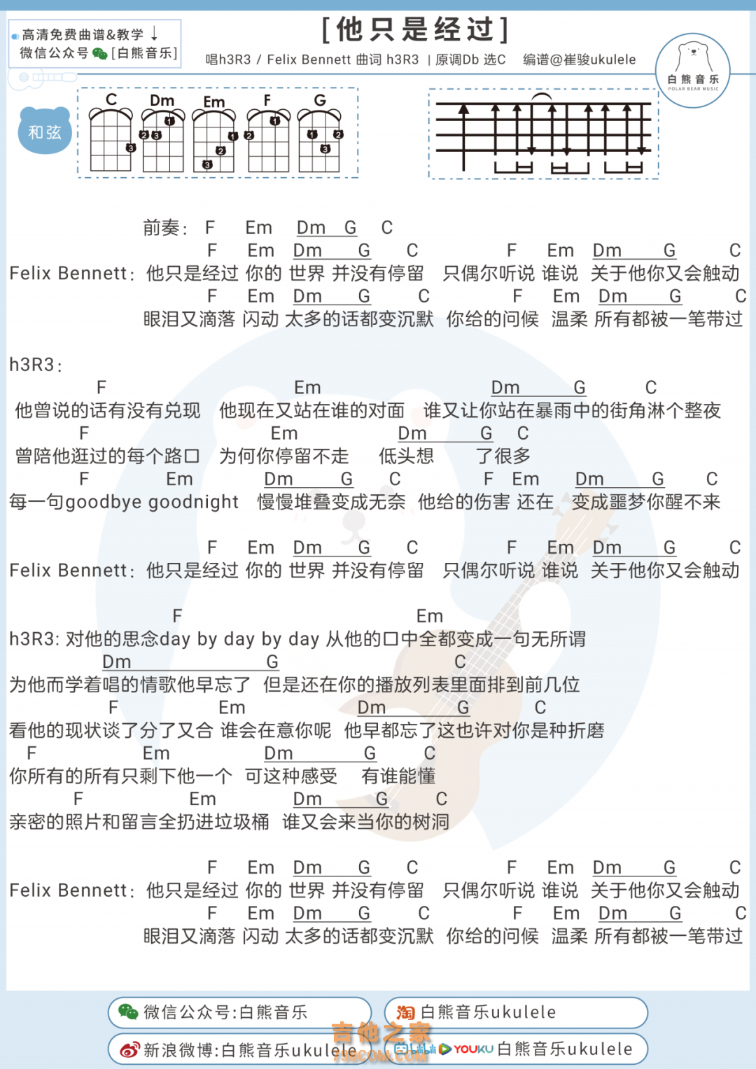 h3R3/Felix Bennett《他只是经过》尤克里里谱