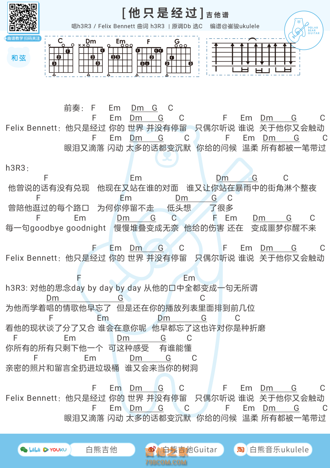 h3R3/Felix Bennett《他只是经过》吉他谱