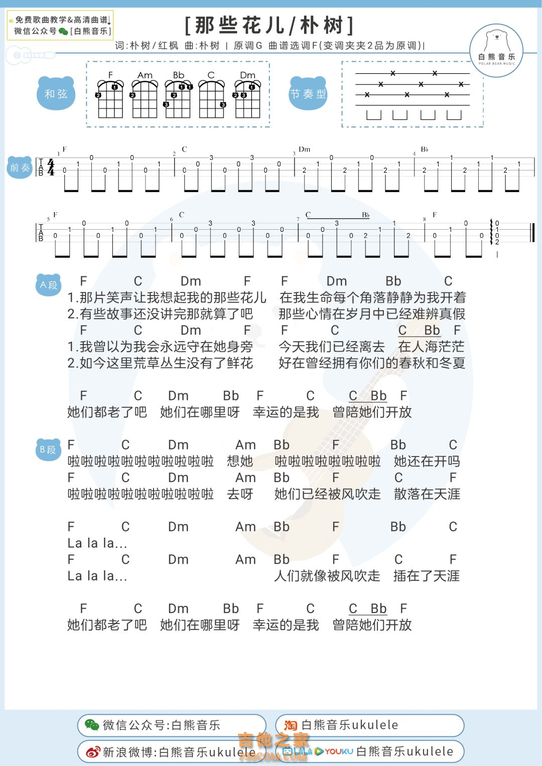 [男生版]朴树《那些花儿》尤克里里谱